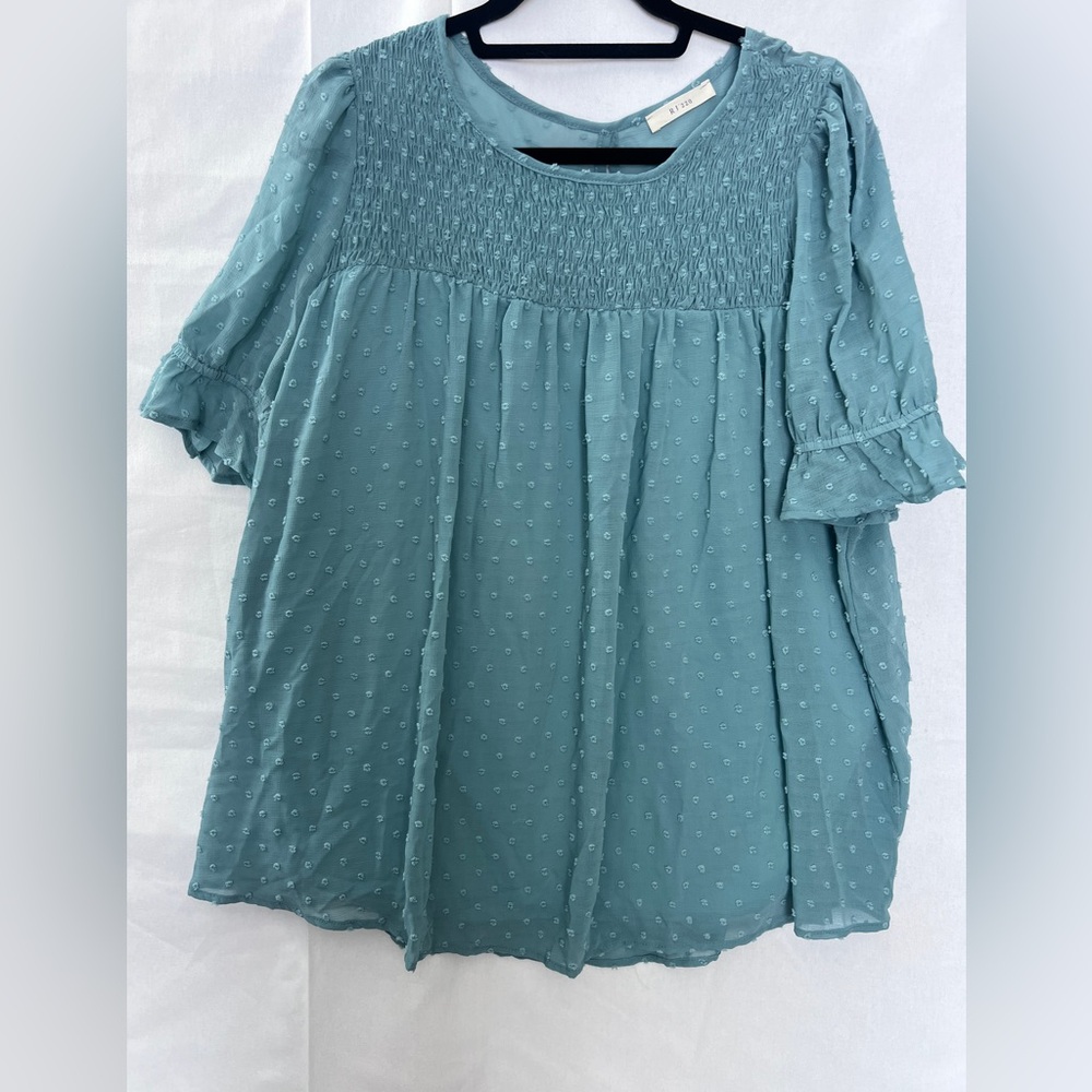 Chic Teal Smocked Blouse 2X